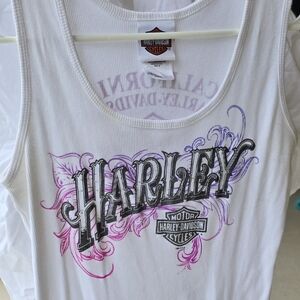 Harley-Davidson White Tank with Pink and Purple Graphics